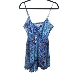 Victorias Secret S Babydoll Camisole Top Blue Print Satin Sheer Y2K Fairy Dainty